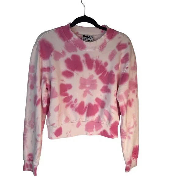 Pam & Gela Medium Tie-Dye Pink & White Cropped Sweatshirt - Picture 5 of 16